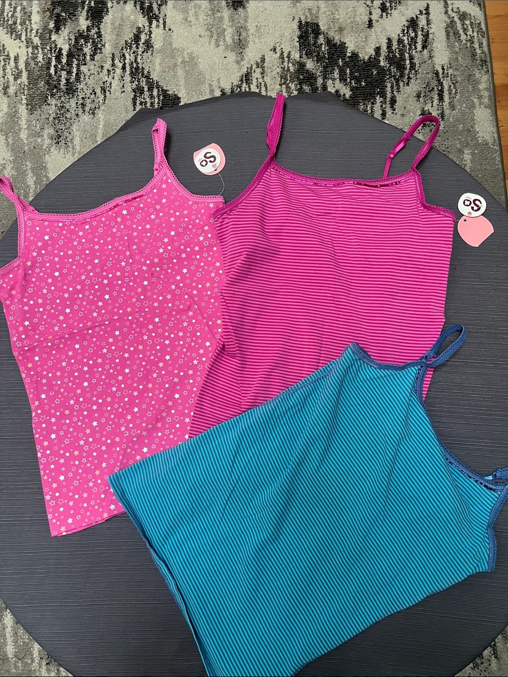 SO Girls' Pink & Teal Strappy Camisole Tank Tops - Pack of 3-Sz XL/16